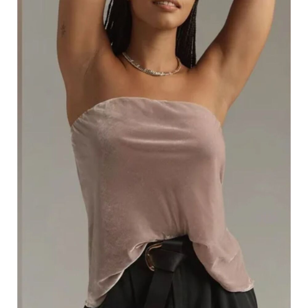 ~ NEW* Anthropologie Lg Tilda Strapless Top Velvet, Lt Mauve Muted Grayish Blush - Picture 3 of 16